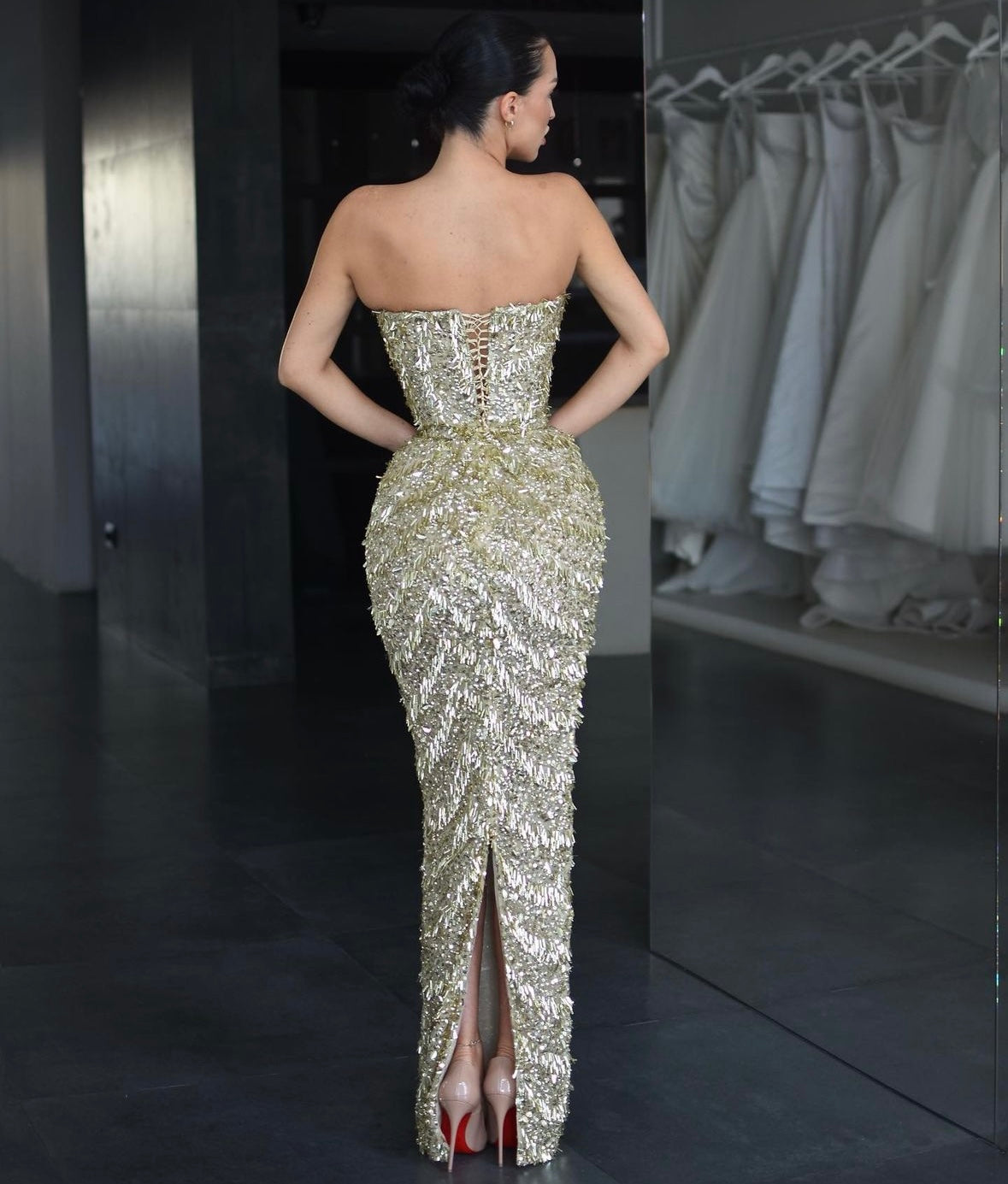 Lia Stublla Gold embellished corset gown
