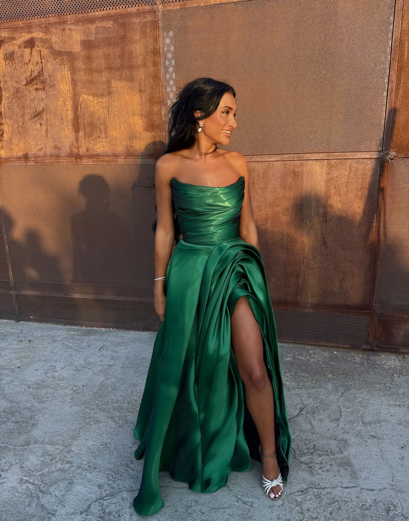 Wet Satin Emerald Gown