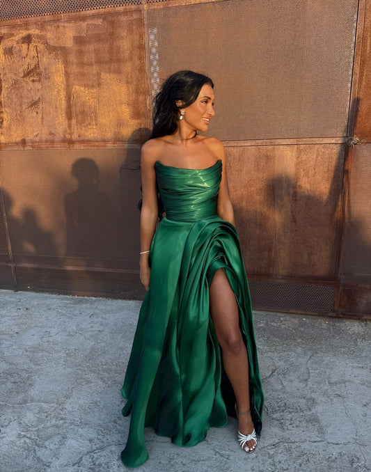Wet Satin Emerald Gown