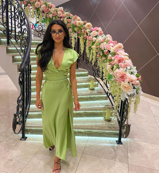 Bec & Bridge lime green silk dress