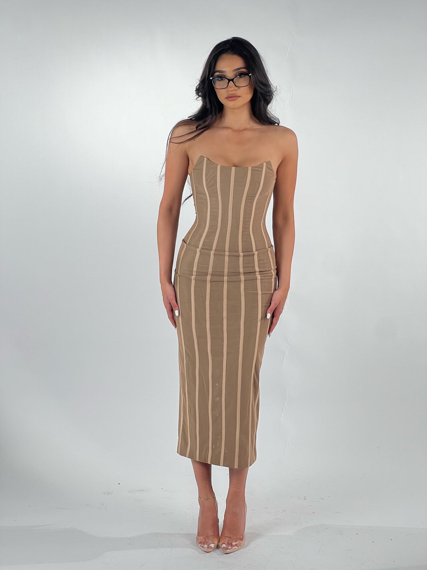 Misha midi corset dress - nude