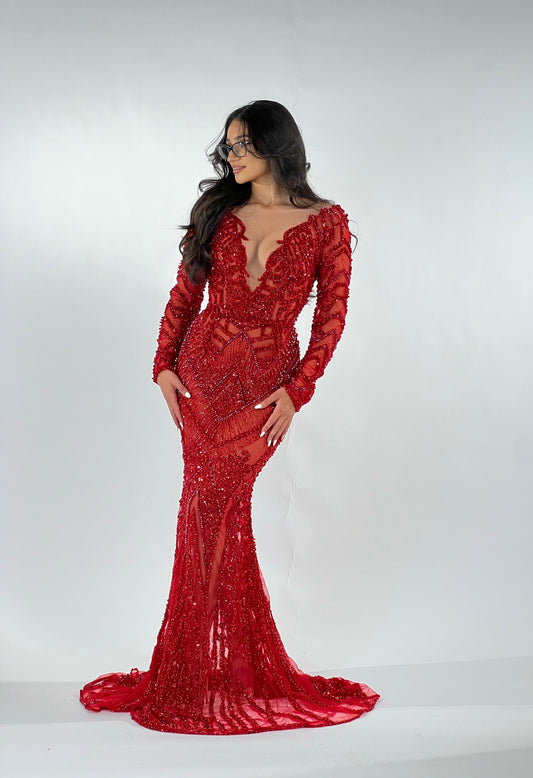 Albina Dyla Red Embellished Gown