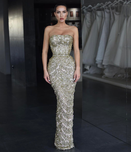 Lia Stublla Gold embellished corset gown