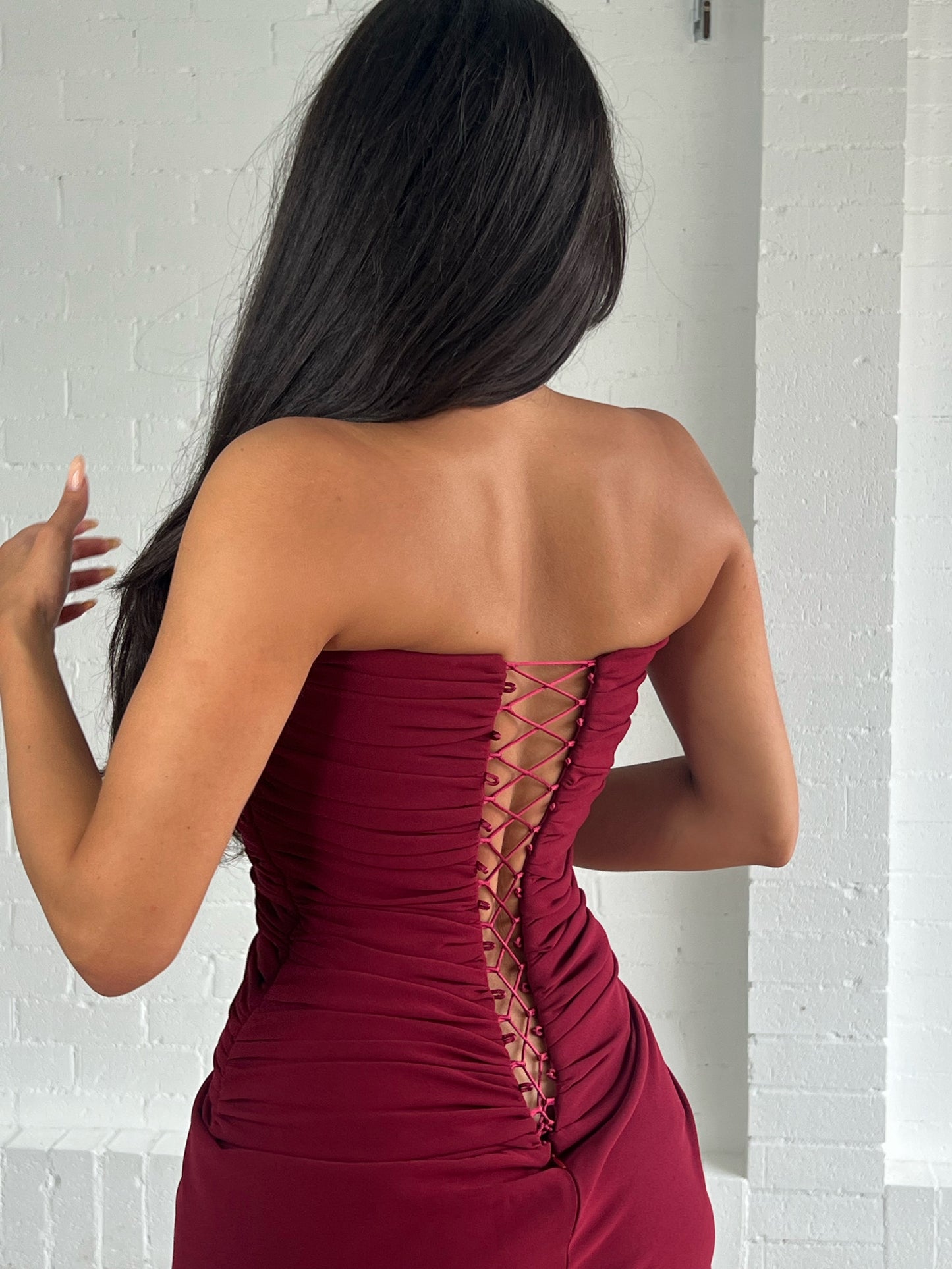Lia Stublla Burgundy corset gown