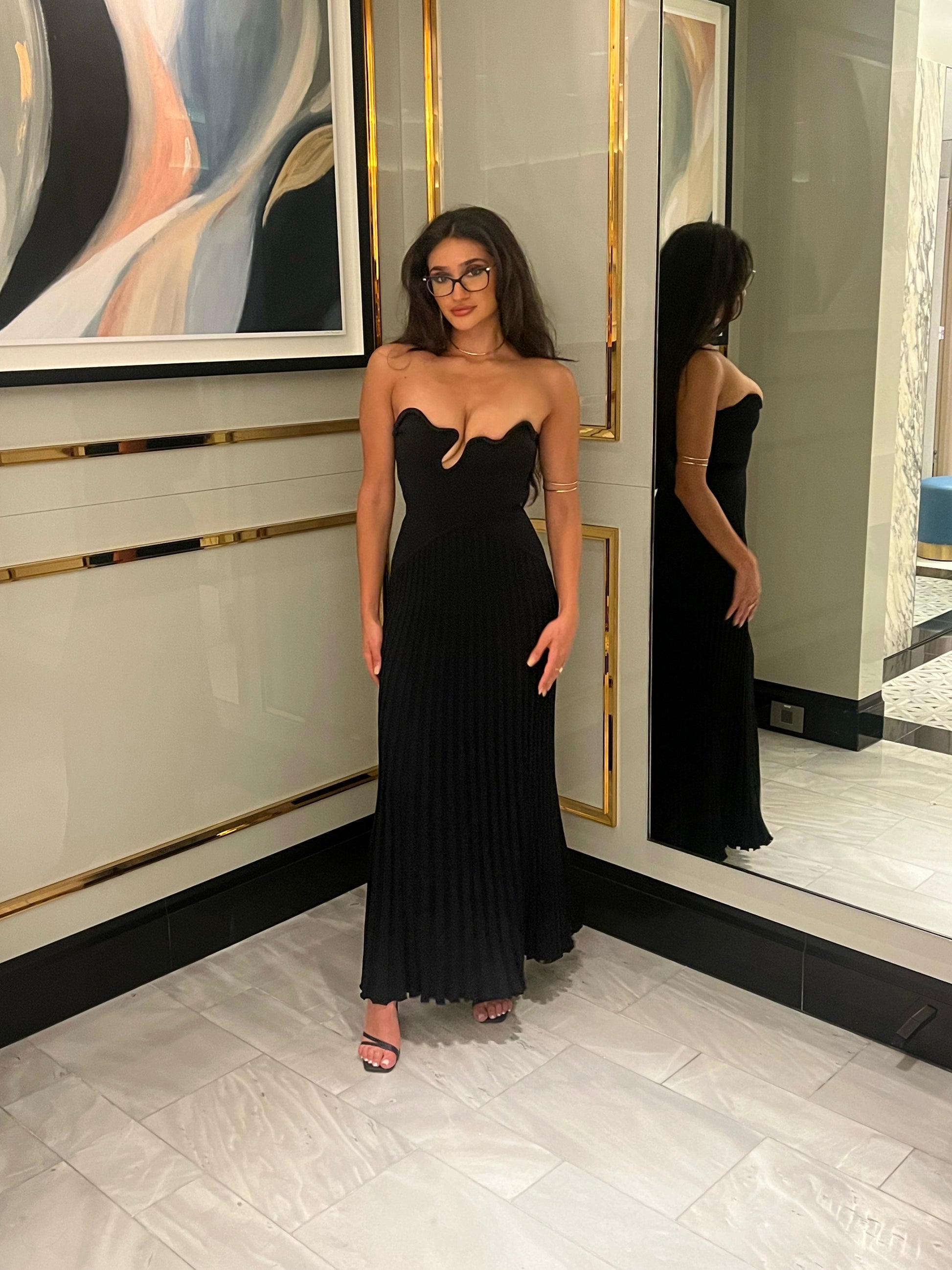 Christopher Esber Sculptured pleated rib dress - black Christopher Esber Sculptured pleated rib dress - black