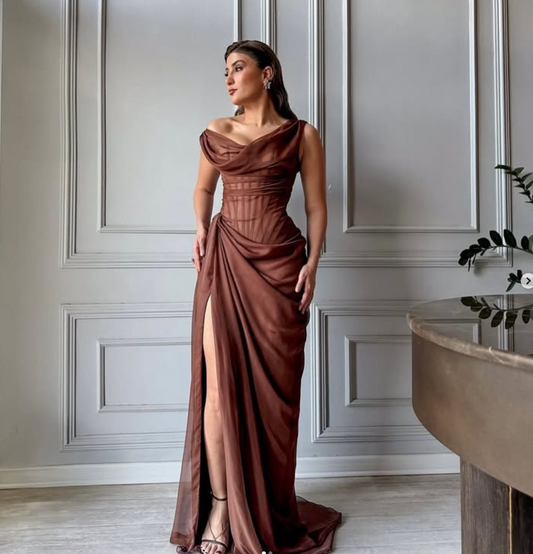 Draped Corset Coffee Gown
